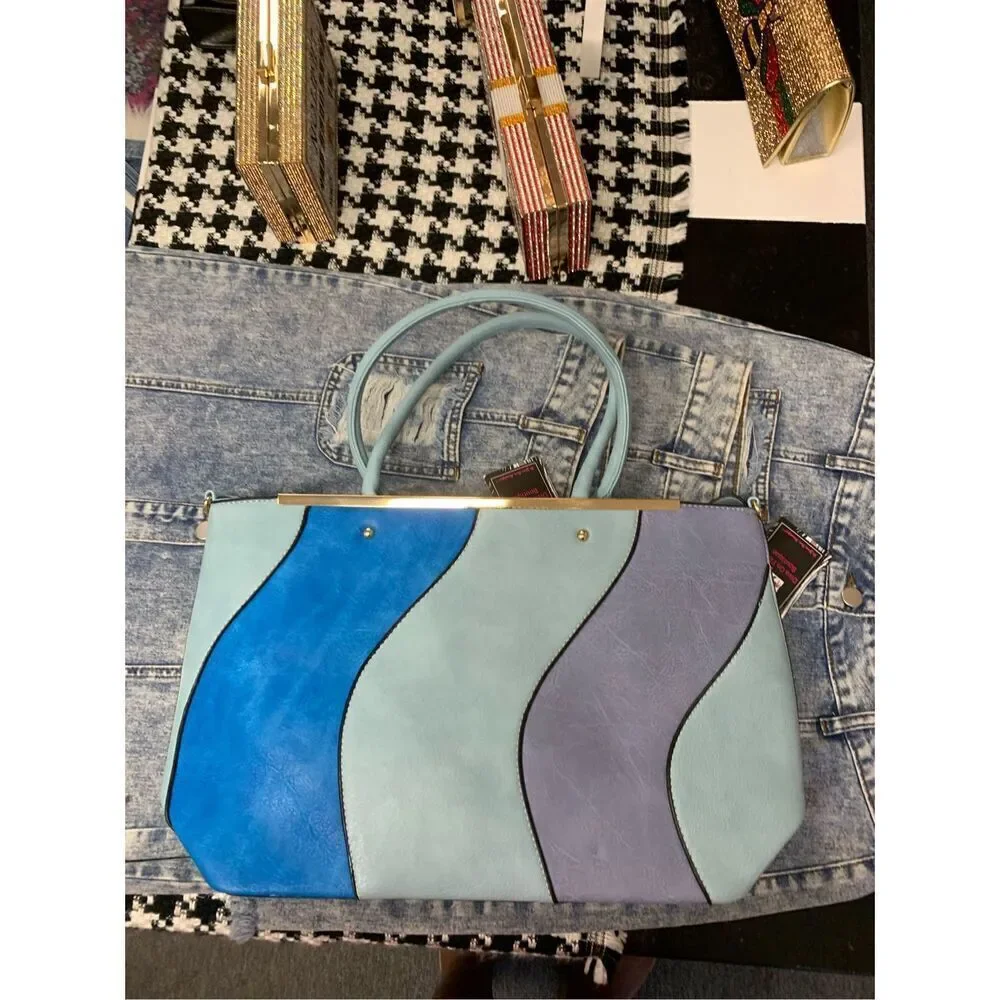 Blue Shades Striped Vegan Handbag